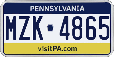 PA license plate MZK4865