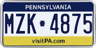 PA license plate MZK4875