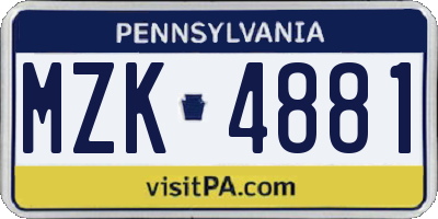 PA license plate MZK4881