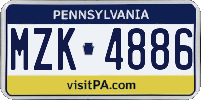 PA license plate MZK4886