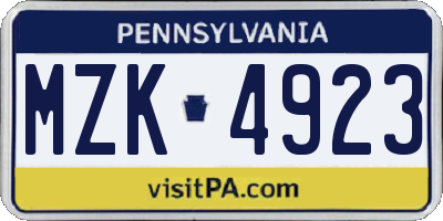 PA license plate MZK4923
