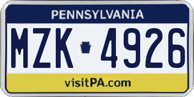 PA license plate MZK4926