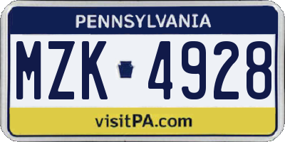 PA license plate MZK4928