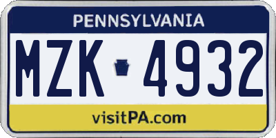 PA license plate MZK4932