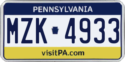 PA license plate MZK4933