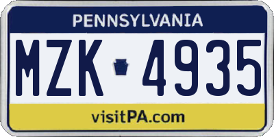 PA license plate MZK4935