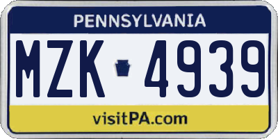 PA license plate MZK4939