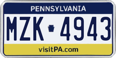 PA license plate MZK4943