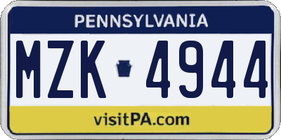 PA license plate MZK4944