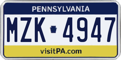 PA license plate MZK4947