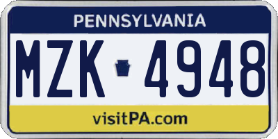PA license plate MZK4948