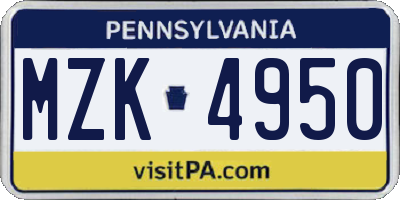 PA license plate MZK4950