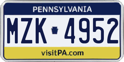 PA license plate MZK4952