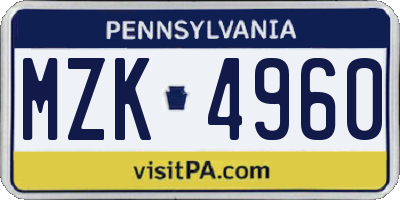 PA license plate MZK4960