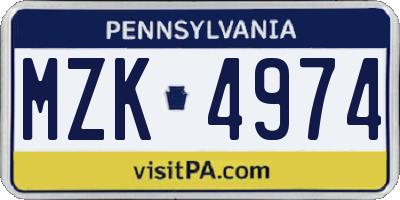 PA license plate MZK4974