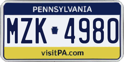PA license plate MZK4980