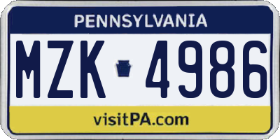 PA license plate MZK4986