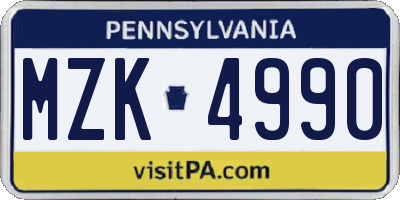 PA license plate MZK4990