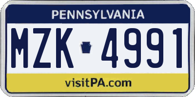 PA license plate MZK4991