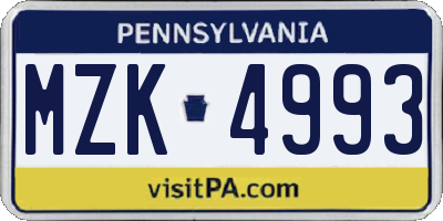 PA license plate MZK4993