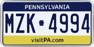PA license plate MZK4994