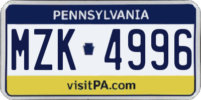 PA license plate MZK4996