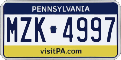 PA license plate MZK4997