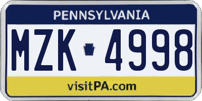 PA license plate MZK4998