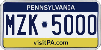PA license plate MZK5000