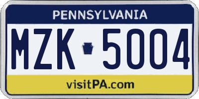 PA license plate MZK5004