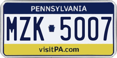 PA license plate MZK5007