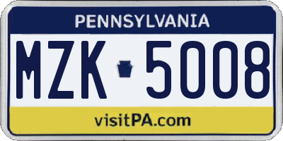 PA license plate MZK5008