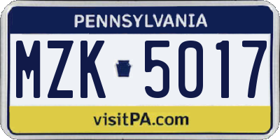PA license plate MZK5017