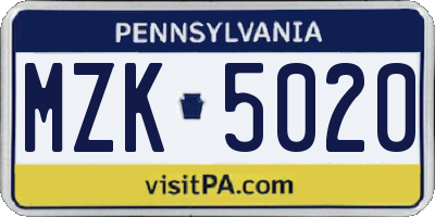 PA license plate MZK5020