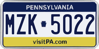 PA license plate MZK5022