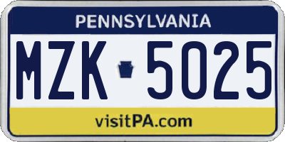 PA license plate MZK5025