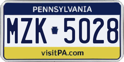 PA license plate MZK5028