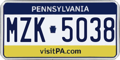 PA license plate MZK5038