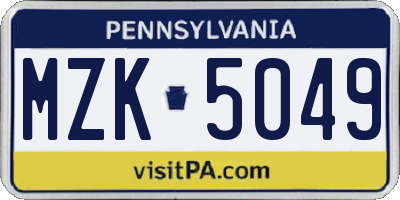 PA license plate MZK5049
