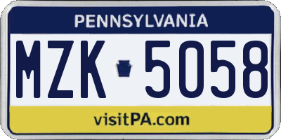 PA license plate MZK5058