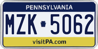 PA license plate MZK5062