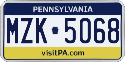 PA license plate MZK5068