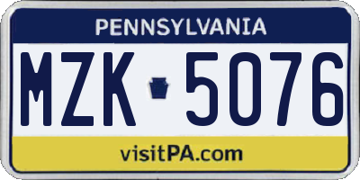 PA license plate MZK5076