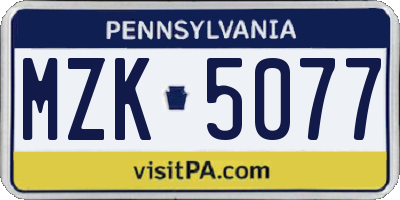 PA license plate MZK5077