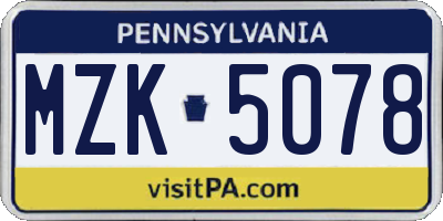 PA license plate MZK5078