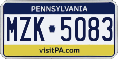 PA license plate MZK5083