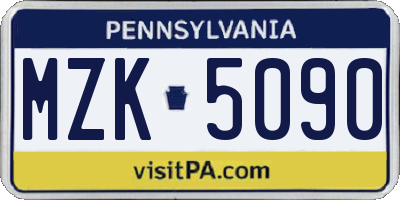 PA license plate MZK5090