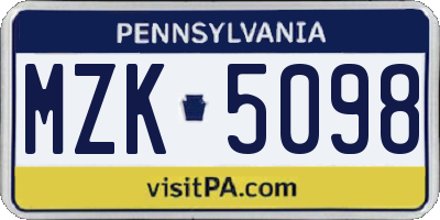 PA license plate MZK5098