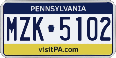 PA license plate MZK5102