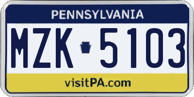 PA license plate MZK5103